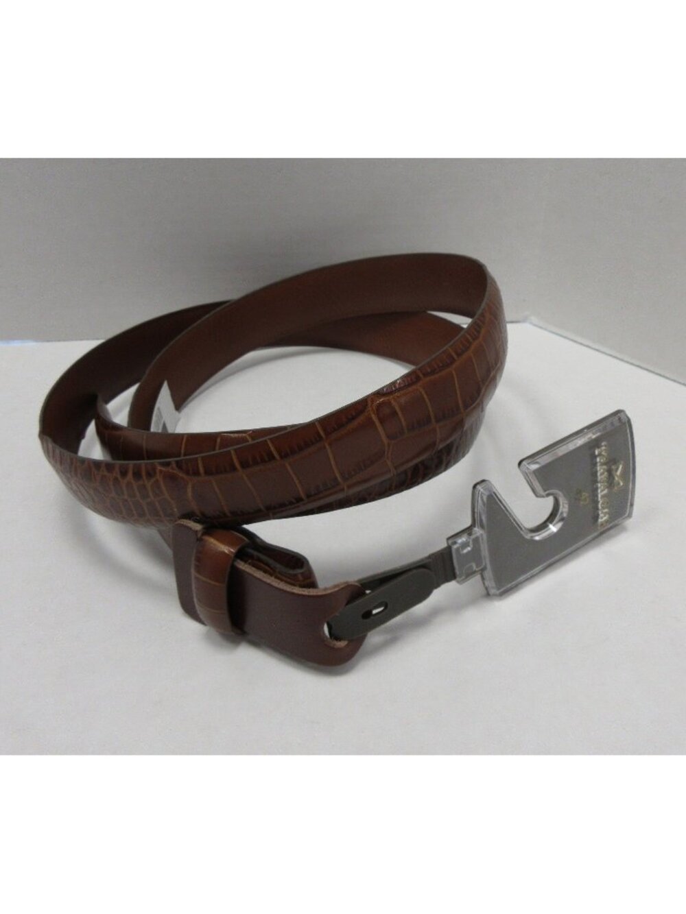 Trafalgar Belt 42 Tan Full Grain Leather Croc Embossed Classic NEW